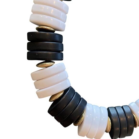 Unique Beaded Necklace 80s Black & White Choker Mod Monochromatic Oval Beads - Picture 1 of 6